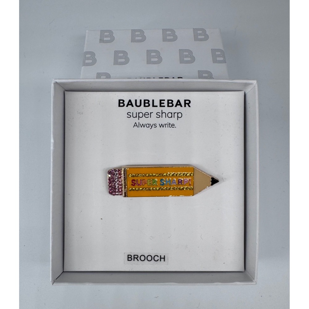 BaubleBar Teacher Pencil Brooch Pin Super Sharp Gold Pink Stone NIB Teacher Gift - Picture 7 of 9